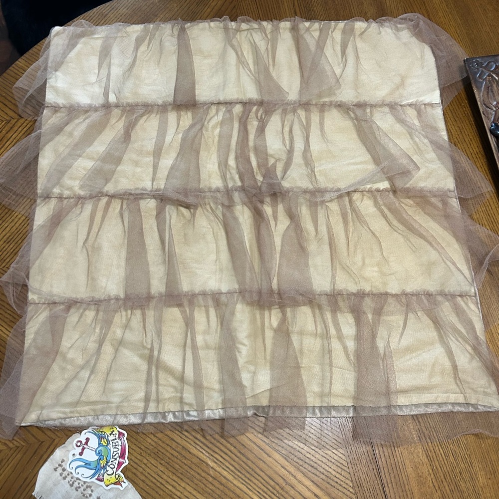 Sheer Tan Tulle Layered Ruffled Velvet Consuela Pillow Sham NWT